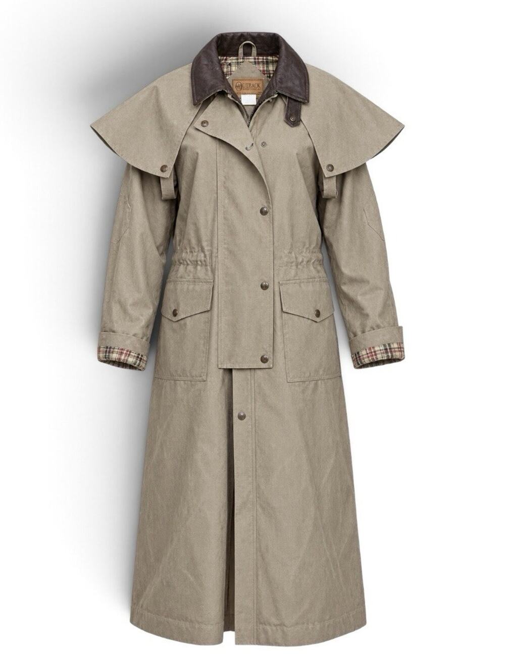 Vintage Outback Trading Co Duster 2057 M Tan Cotton Leather Collar Western Coat
